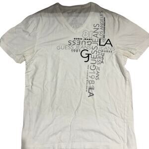 White guess cotton v neck t shirt